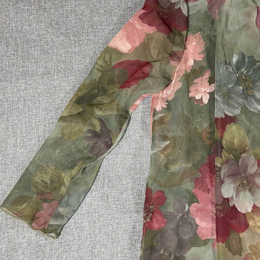 VTG Jeffrey & Dara Floral Dress Jacket Set Womens 6 Green Pink Fairycore Evening